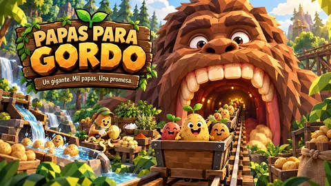 Promotional forest scene showing a potato-filled cart approaching Gordo’s cavernous mouth.