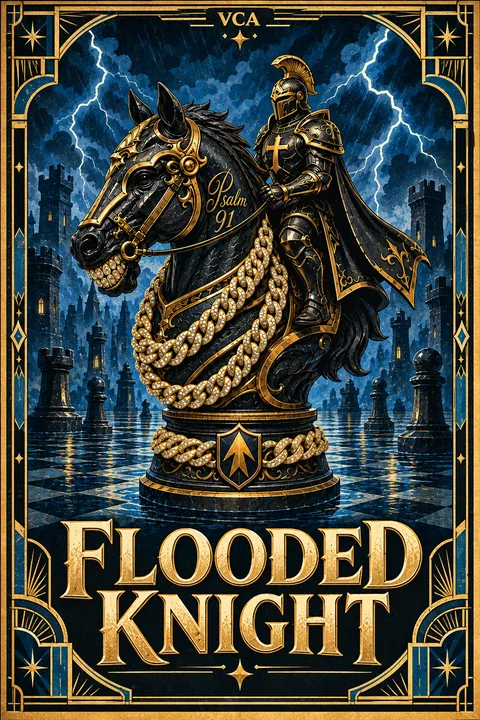 Supplied VCA illustrated promotional cover for Flooded Knight; artwork, not a gameplay screenshot