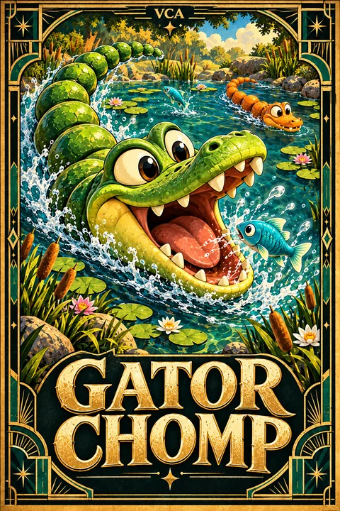 Supplied VCA illustrated promotional cover for Gator Chomp; artwork, not a gameplay screenshot