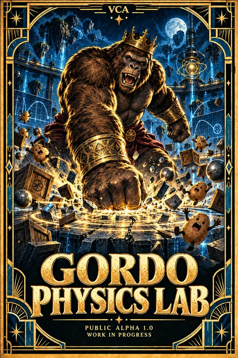 Supplied VCA illustrated promotional cover for Gordo Physics Lab; artwork, not a gameplay screenshot