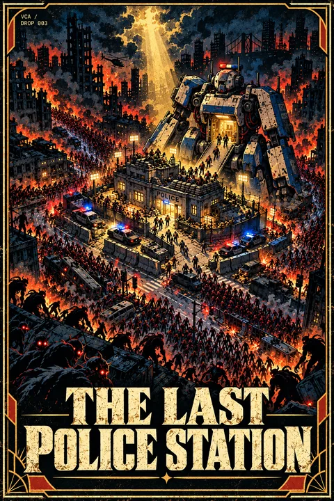 Supplied VCA illustrated promotional cover for The Last Police Station; artwork, not a gameplay screenshot