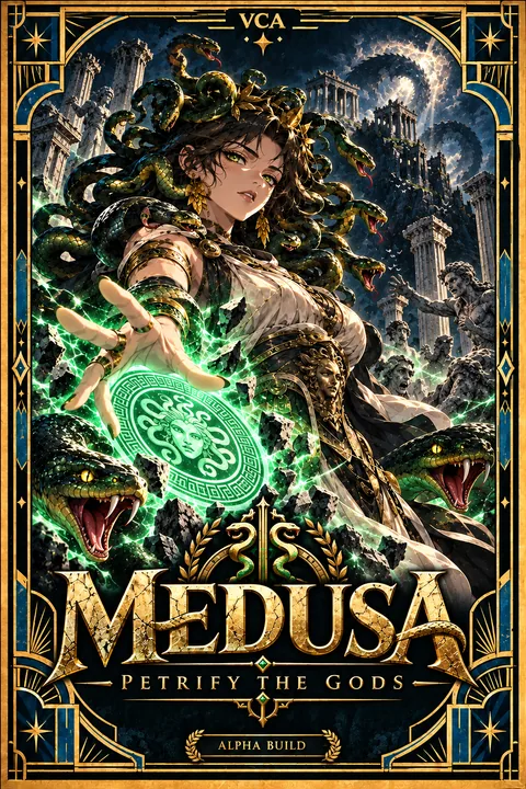 Supplied VCA illustrated promotional cover for Medusa's Lair; artwork, not a gameplay screenshot