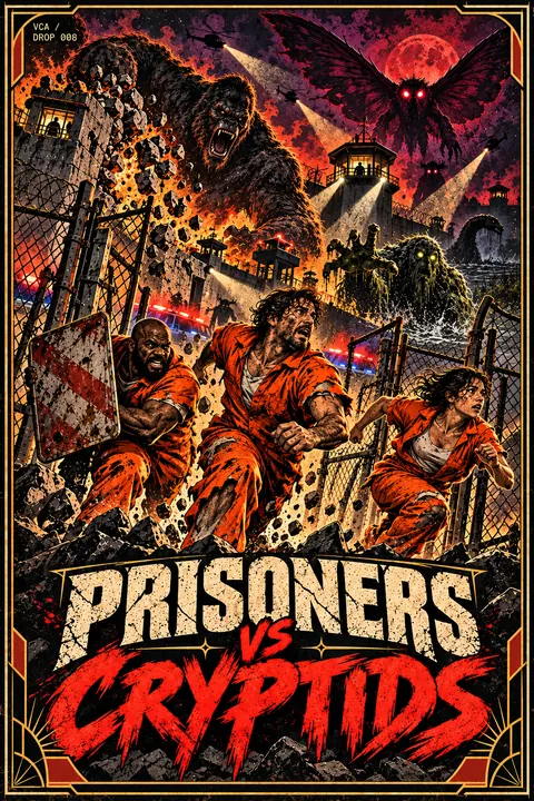 Supplied VCA illustrated promotional cover for Prisoners vs. Cryptids; artwork, not a gameplay screenshot